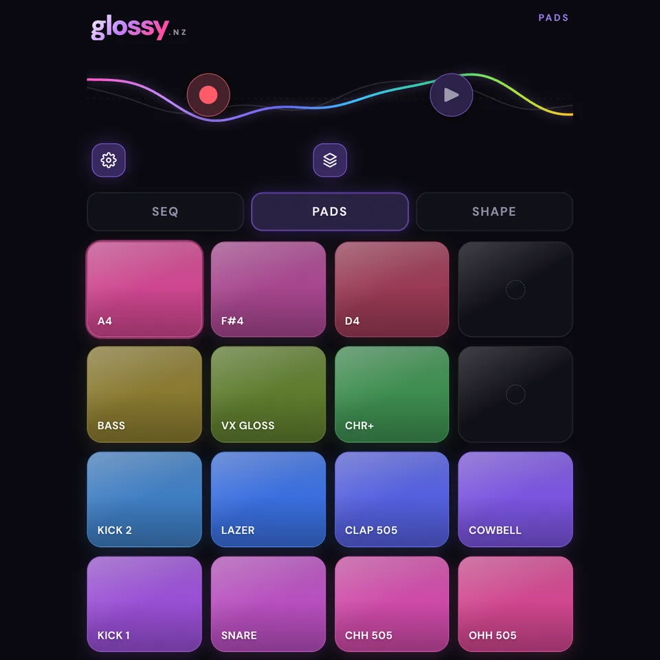 glossy: colourful sample pads under a sequencer